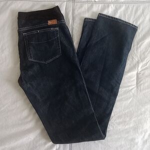 PAIGE Premium Denim Spandex Waist Maternity Jeans Size 30 Dark Blue Boot cut